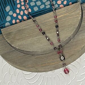 Artistic, purple, pink and silver adjustable link necklace